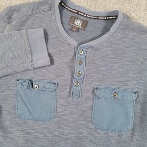 Rock & Republic Shirt Mens Large Blue Henley Waffle Knit Thermal Double Pockets